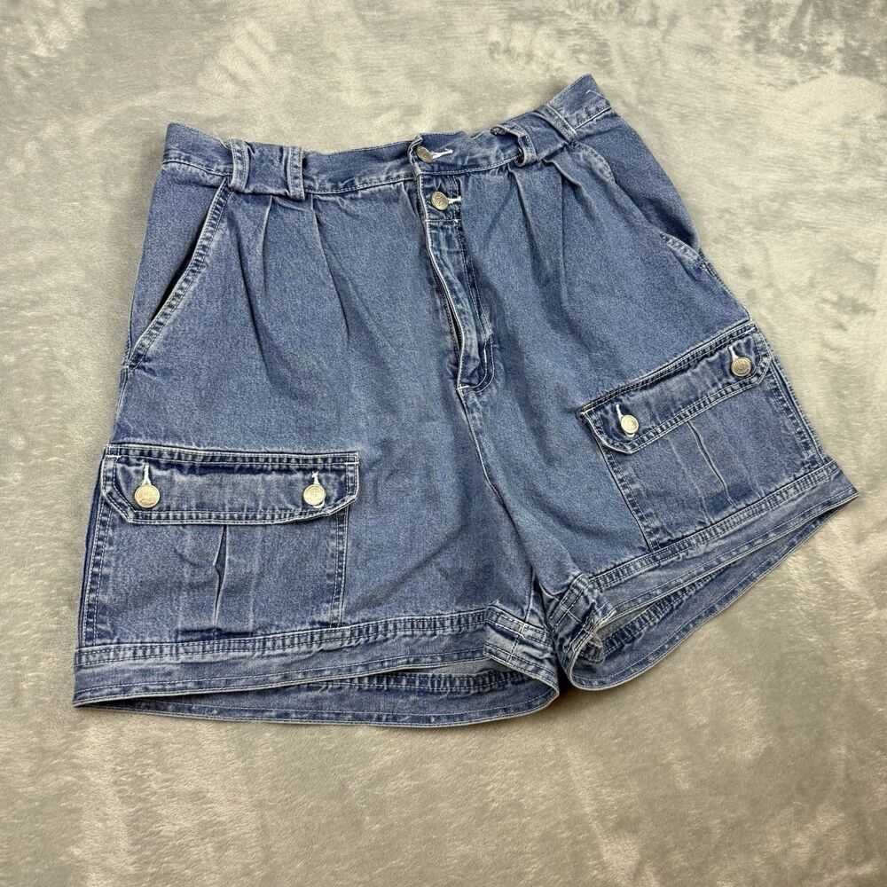 Vintage RF Denim Cargo Shorts Womens 14 Blue High Rise Utility 100% Cotton